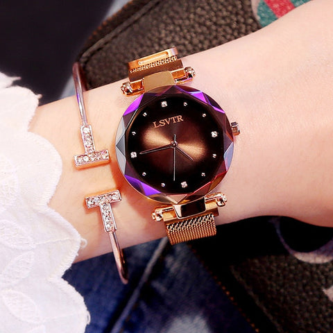 Luxury Rose Gold Women Watches Fashion Diamond Ladies Starry