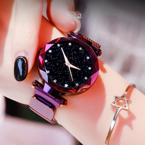 Top Brand Watches For Women Rose Gold Mesh Magnet Buckle Starry